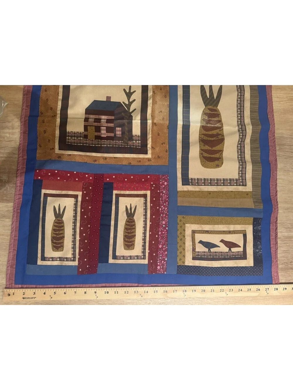 Handmade Folk Art Applique Quilt Wall Hanging Birds Pineapple House 28x35 2020